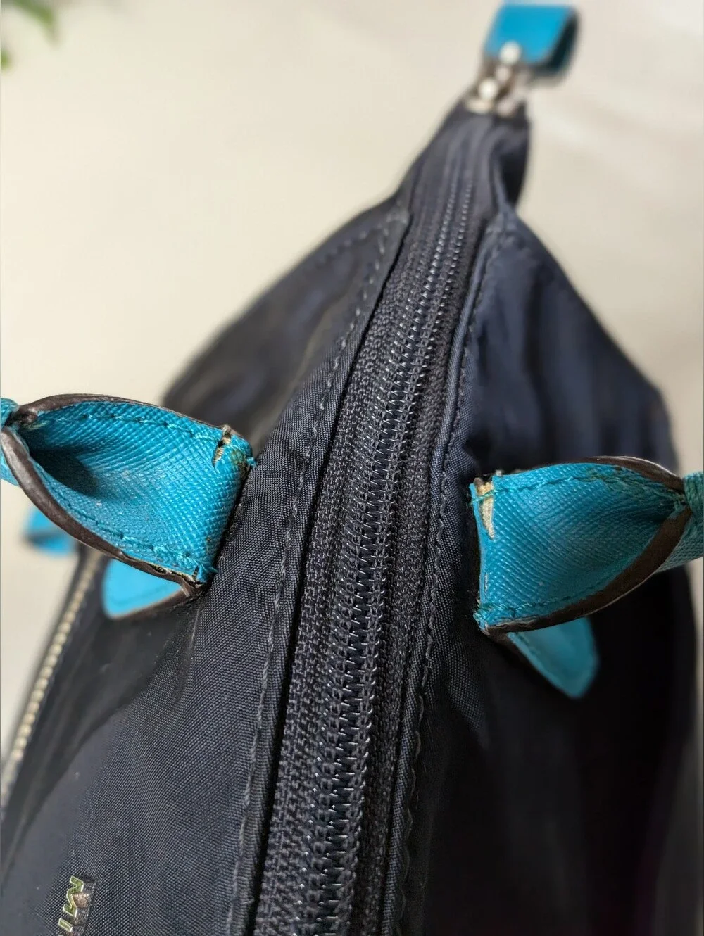 Michael Kors Nylon Kelsey Medium Tote Navy And Turquoise